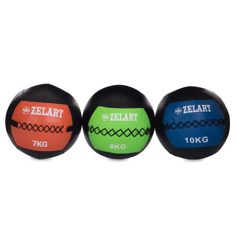 М'яч набивний медичний для кросфіту WALL BALL Zelart FI-5168-8 8кг чорний-зелений