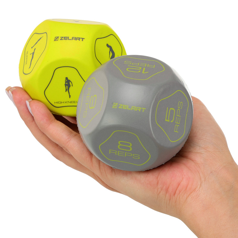 Кубики для тренувань кістки для фітнесу Sports Dice MDbuddy FI-5343 2штуки ø7,5см кольори в асортименті