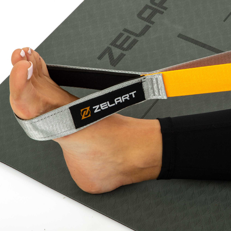 Стрічка стропа з петлями для розтяжки Stretch Strap Zelart FI-6666 10 петель сірий-помаранчевий