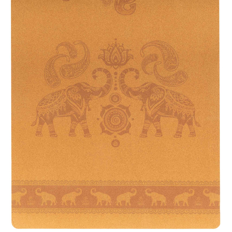 Килимок для йоги Пробковий каучуковий двошаровий Yoga mat Record FI-7156-1 183x61мx0.4cм з принтом Марш Слонів коричневий