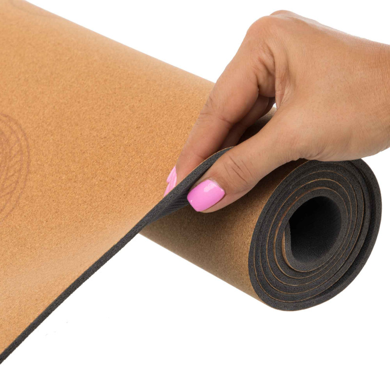 Килимок для йоги Пробковий каучуковий двошаровий Yoga mat Record FI-7156-1 183x61мx0.4cм з принтом Марш Слонів коричневий