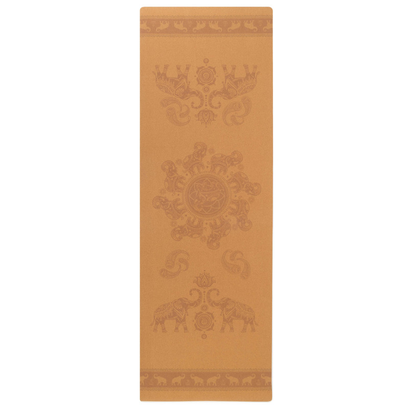 Килимок для йоги Пробковий каучуковий двошаровий Yoga mat Record FI-7156-1 183x61мx0.4cм з принтом Марш Слонів коричневий