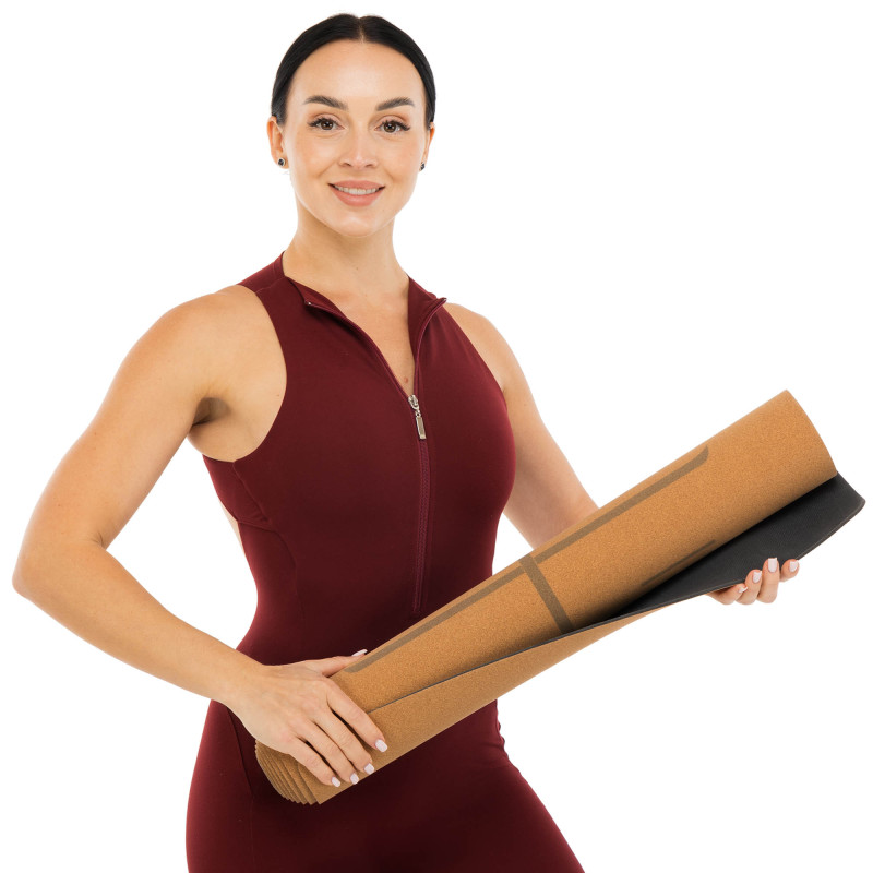 Килимок для йоги Пробковий каучуковий двошаровий Yoga mat Record FI-7156-10 183x61мx0.4cм коричневий
