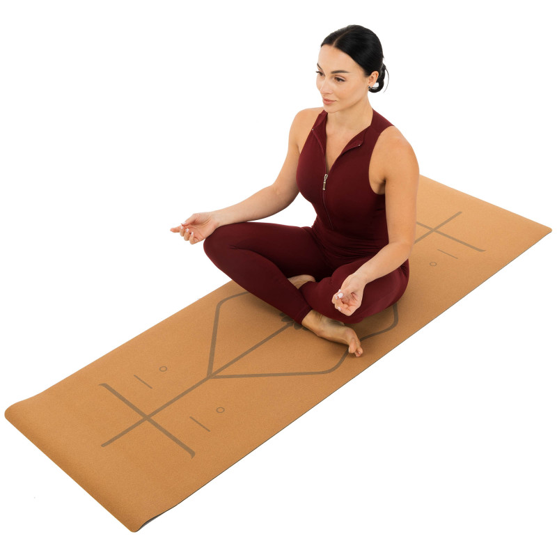 Килимок для йоги Пробковий каучуковий двошаровий Yoga mat Record FI-7156-10 183x61мx0.4cм коричневий
