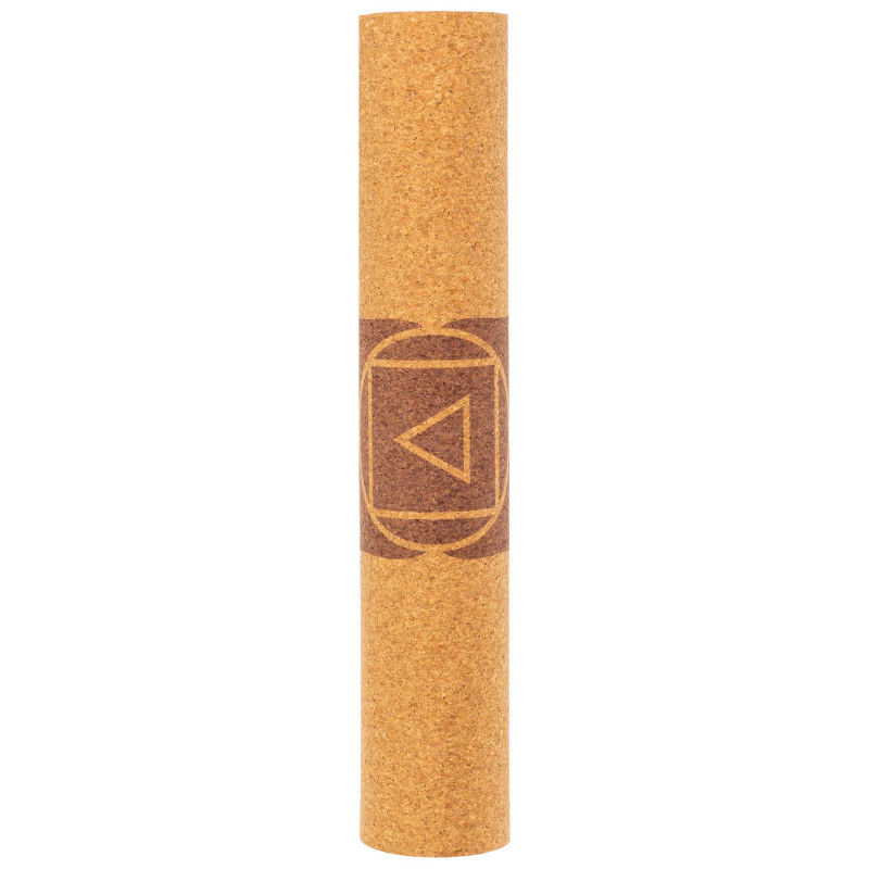 Килимок для йоги Пробковий каучуковий двошаровий Yoga mat Record FI-7156-2 183x61мx0.4cм з принтом Чакри коричневий