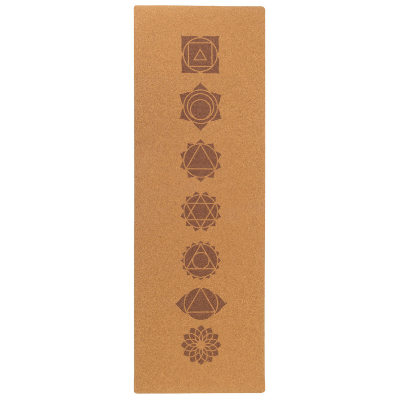 Килимок для йоги Пробковий каучуковий двошаровий Yoga mat Record FI-7156-2 183x61мx0.4cм з принтом Чакри коричневий