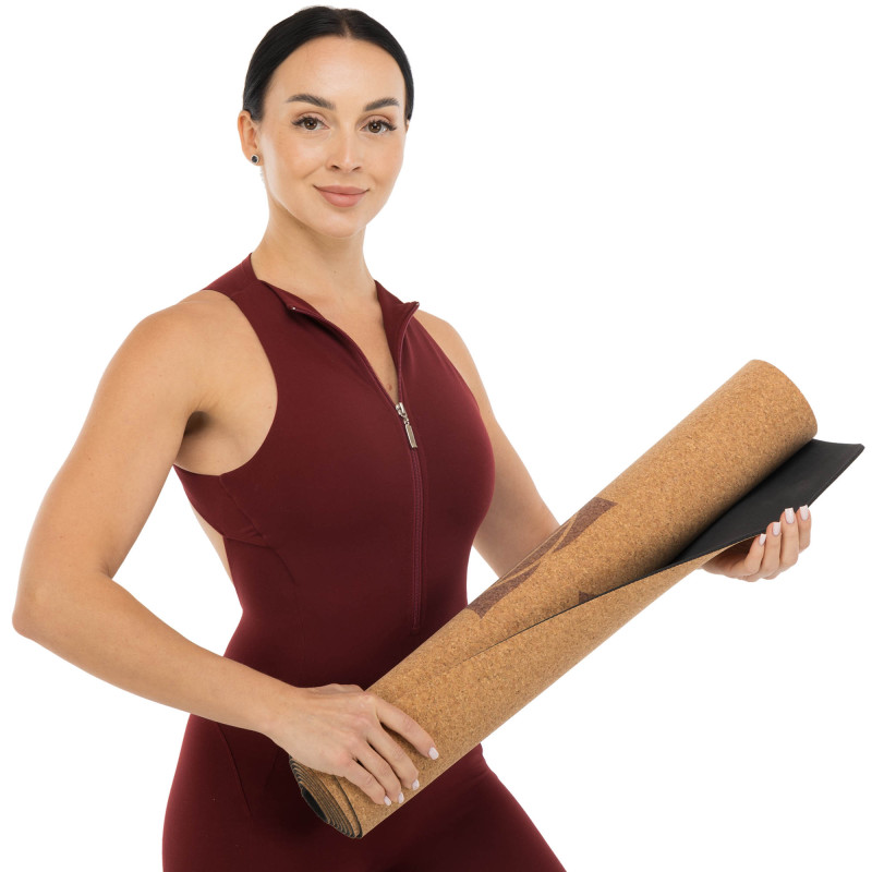 Килимок для йоги Пробковий каучуковий двошаровий Yoga mat Record FI-7156-2 183x61мx0.4cм з принтом Чакри коричневий