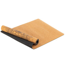 Килимок для йоги Пробковий каучуковий двошаровий Yoga mat Record FI-7156-6 183x61мx0.4cм з принтом Хамса коричневий