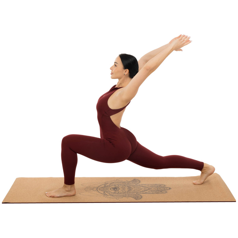 Килимок для йоги Пробковий каучуковий двошаровий Yoga mat Record FI-7156-6 183x61мx0.4cм з принтом Хамса коричневий