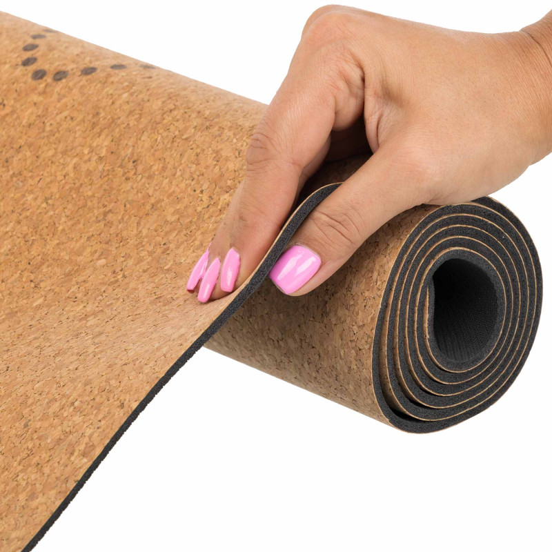 Килимок для йоги Пробковий каучуковий двошаровий Yoga mat Record FI-7156-6 183x61мx0.4cм з принтом Хамса коричневий