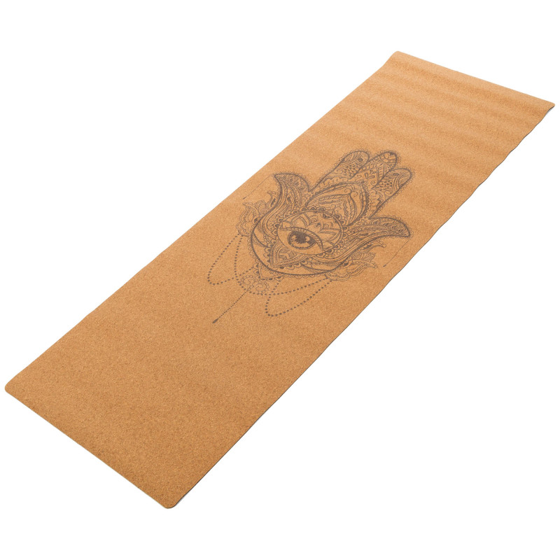 Килимок для йоги Пробковий каучуковий двошаровий Yoga mat Record FI-7156-6 183x61мx0.4cм з принтом Хамса коричневий