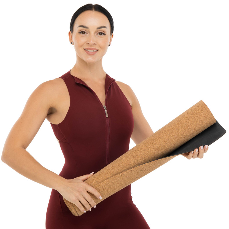 Килимок для йоги Пробковий каучуковий двошаровий Yoga mat Record FI-7156-6 183x61мx0.4cм з принтом Хамса коричневий