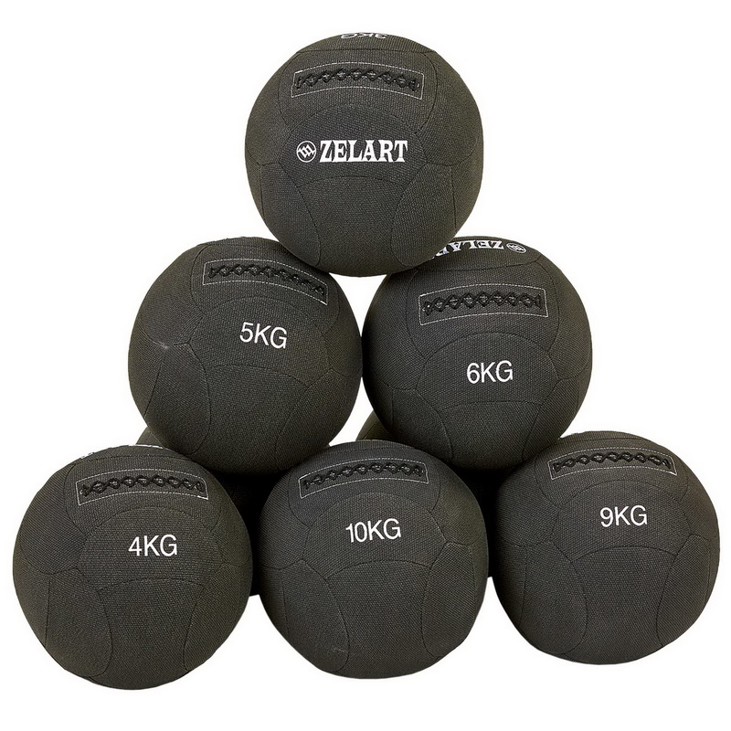 М'яч набивний медичний для кросфіту в кевларовій оболонці WALL BALL Zelart FI-7224-10 10кг чорний