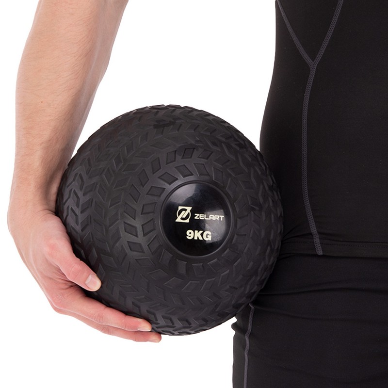 Слэмбол мяч набивной для кроссфита и фитнеса Slam Ball Zelart FI-7474-9 9кг чорний