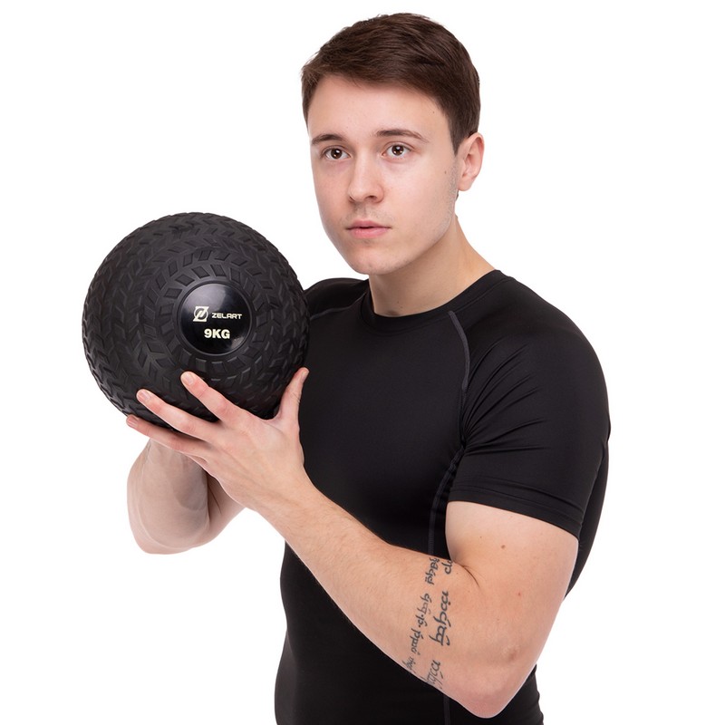 Слэмбол мяч набивной для кроссфита и фитнеса Slam Ball Zelart FI-7474-9 9кг чорний