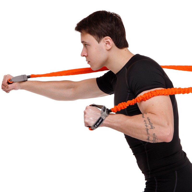 Еспандер трубчастий із ручками в захисному рукаві Zelart FI-7829-EL навантаження дуже низьке помаранчевий-сірий