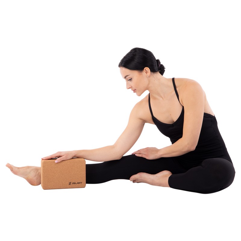 Блок для йоги пробковий Zelart FI-7850-3 коричневий