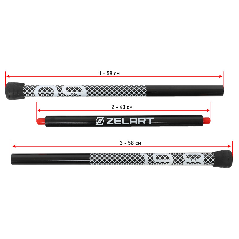 Бодібар Body Bar розбірний 3-х секційний Zelart FI-9994-9 вага 9кг чорний-білий