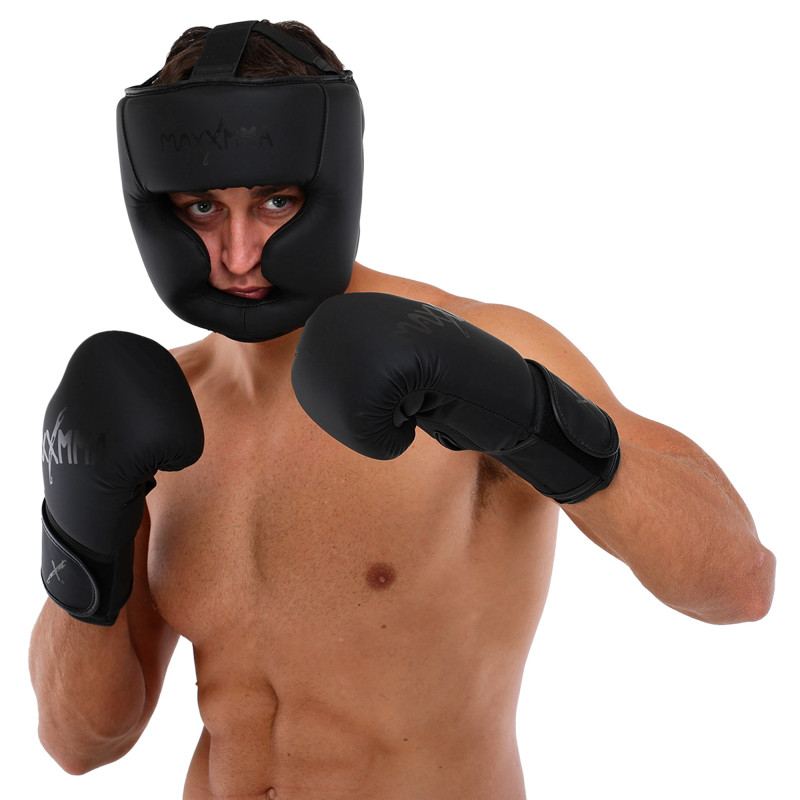 Шолом боксерський з повним захистом та підшоломником PU MAXXMMA GBH03 S-XL чорний