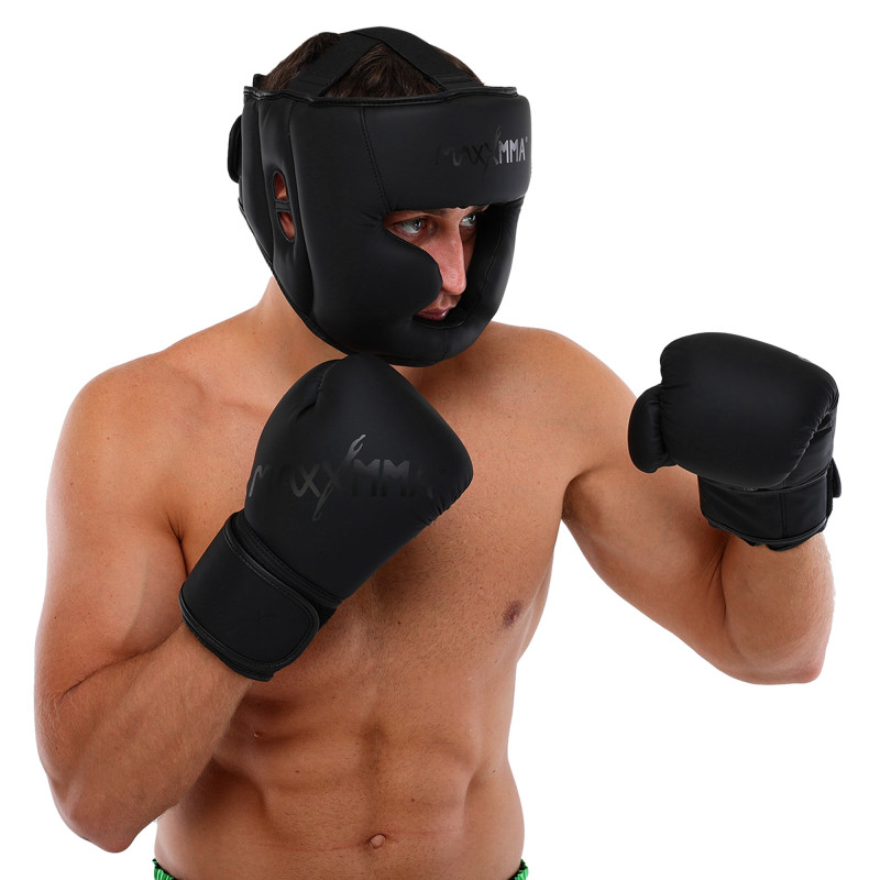 Шолом боксерський з повним захистом та підшоломником PU MAXXMMA GBH03 S-XL чорний