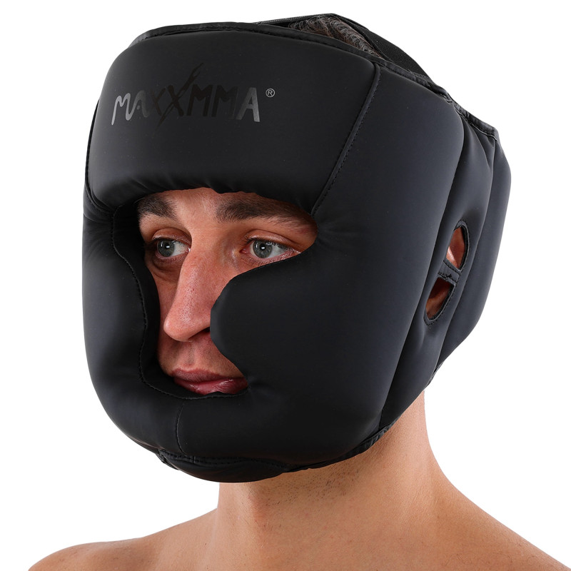 Шолом боксерський з повним захистом та підшоломником PU MAXXMMA GBH03 S-XL чорний
