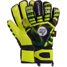 Рукавиці воротарські професійні із захистом пальців SOCCERMAX GK-004 розмір 7-11 жовтий-чорний-салатовий