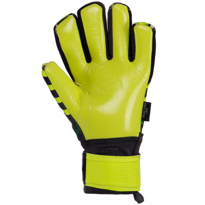 Рукавиці воротарські професійні із захистом пальців SOCCERMAX GK-004 розмір 7-11 жовтий-чорний-салатовий