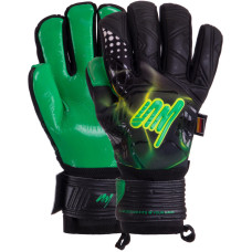 Рукавиці воротарські професійні із захистом пальців SOCCERMAX GK-010 розмір 7-11 чорний-жовтий-салатовий