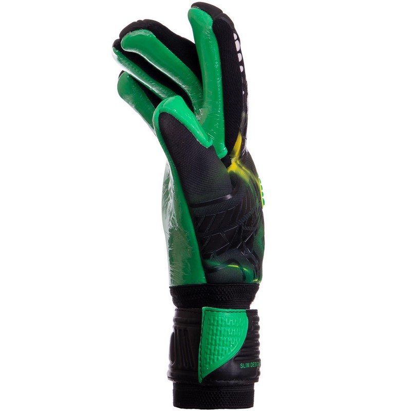 Рукавиці воротарські професійні із захистом пальців SOCCERMAX GK-010 розмір 7-11 чорний-жовтий-салатовий