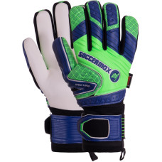 Рукавиці воротарські професійні із захистом пальців SOCCERMAX GK-021 розмір 7-11 синій-салатовий