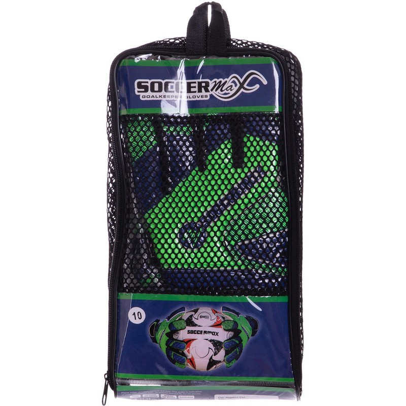 Рукавиці воротарські професійні із захистом пальців SOCCERMAX GK-021 розмір 7-11 синій-салатовий