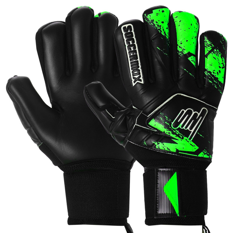 Рукавиці воротарські професійні із захистом пальців SOCCERMAX GK-4315 розмір 7-11 чорний-салатовий