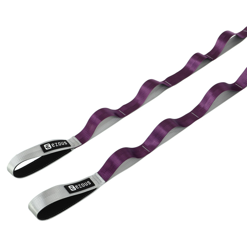 Стрічка стропа з петлями для розтяжки STRETCHING STRAP EZOUS I-02 10 петель сірий-фіолетовий