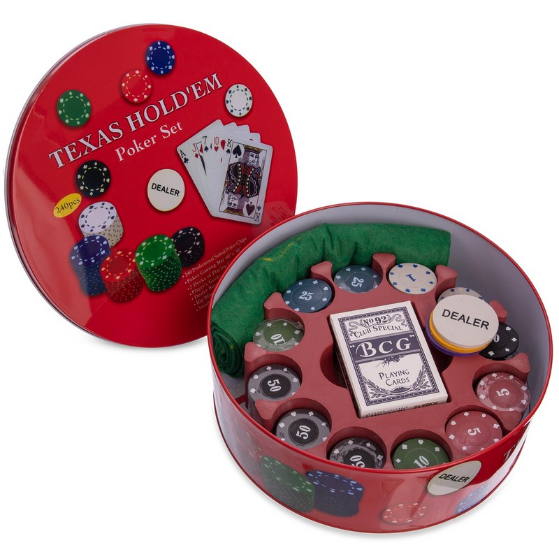 Набір для покеру в круглій металевій коробці Texas Holdem Poker set SP-Sport IG-6616 240 фішок