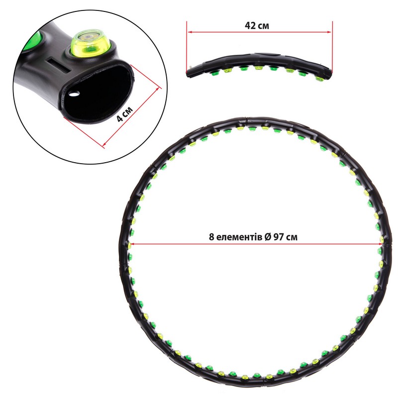 Обруч для схуднення масажний розбірний Хула Хуп Hula Hoop DOUBLE GRACE MAGNETIC JS-6002 8 секцій чорний