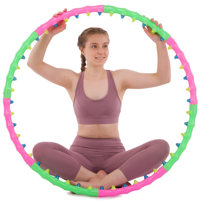 Обруч для схуднення масажний розбірний Хула Хуп Hula Hoop DOUBLE GRACE MAGNETIC JS-6005 8 секцій салатовий-рожевий