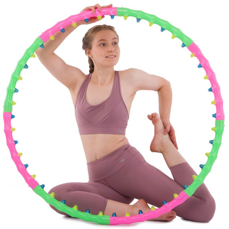 Обруч для схуднення масажний розбірний Хула Хуп Hula Hoop DOUBLE GRACE MAGNETIC JS-6005 8 секцій салатовий-рожевий