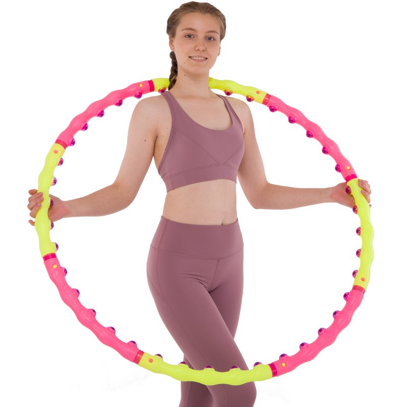 Обруч для схуднення масажний розбірний Хула Хуп Hula Hoop SPORT HOOP JS-6013 8 секцій рожевий-лимонний