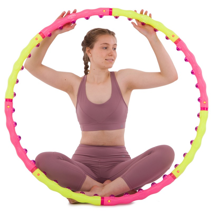 Обруч для схуднення масажний розбірний Хула Хуп Hula Hoop SPORT HOOP JS-6013 8 секцій рожевий-лимонний