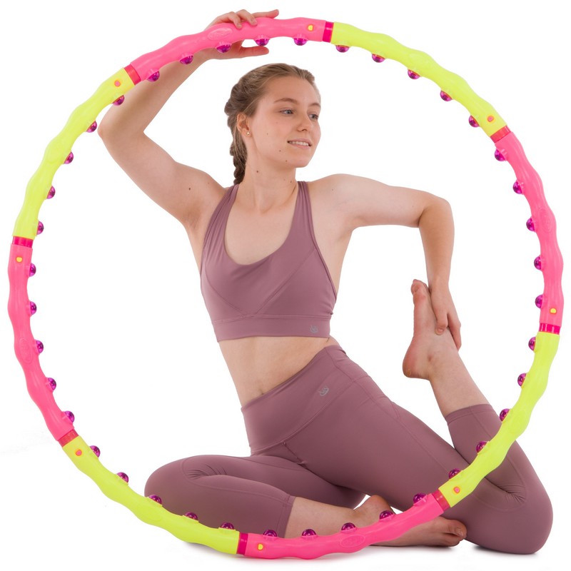 Обруч для схуднення масажний розбірний Хула Хуп Hula Hoop SPORT HOOP JS-6013 8 секцій рожевий-лимонний