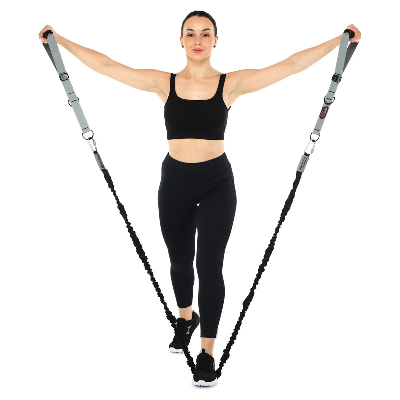 Еспандер трубчастий з карабіном у захисному рукаві RESISTANCE TUBE WITH COVER EZOUS K-05-M навантаження середнє чорний