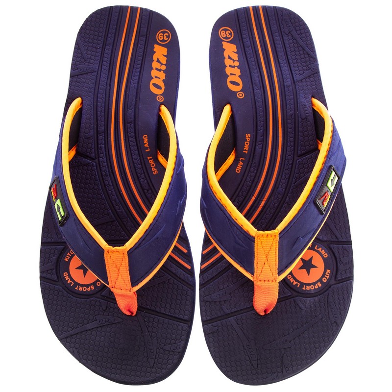 В'єтнамки підліткові для хлопчиків KITO KWE758-ORANGE розмір 36-39 темно-синій-помаранчевий