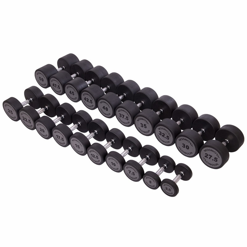 Гантель цільна професійна з поліуретановим покриттям TECHNOGYM LN-1254-5 1шт 5кг чорний-сірий