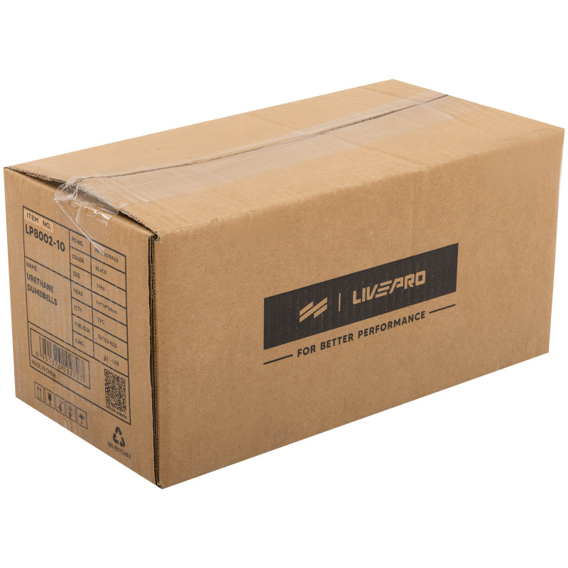Гантелі цільні професійні з поліуретановим покриттям LiveUp LP8002-10 2шт по 10кг чорний-синій