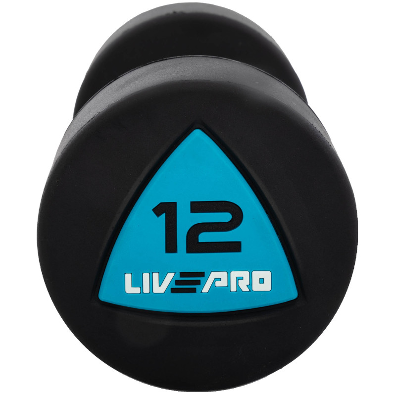 Гантелі цільні професійні з поліуретановим покриттям LiveUp LP8002-12 2шт по 12кг чорний-синій