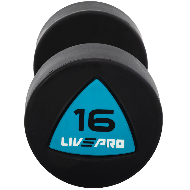 Гантелі цільні професійні з поліуретановим покриттям LiveUp LP8002-16 2шт по 16кг чорний-синій