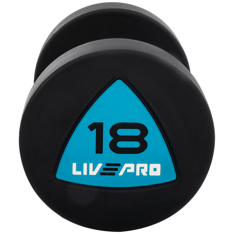 Гантелі цільні професійні з поліуретановим покриттям LiveUp LP8002-18 2шт по 18кг чорний-синій