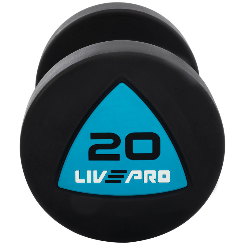 Гантелі цільні професійні з поліуретановим покриттям LiveUp LP8002-20 2шт по 20кг чорний-синій