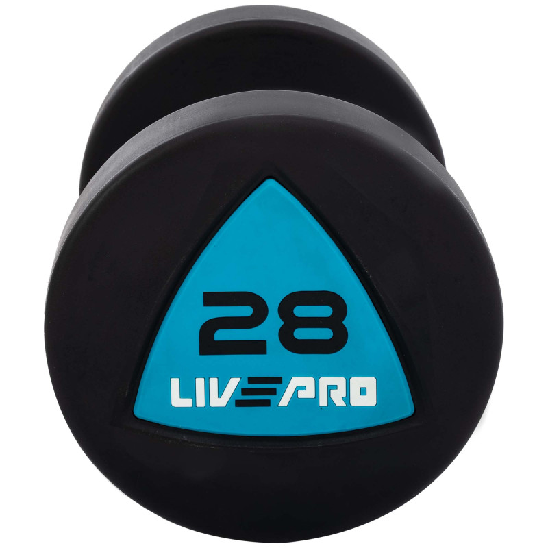 Гантелі цільні професійні з поліуретановим покриттям LiveUp LP8002-28 2шт по 28кг чорний-синій