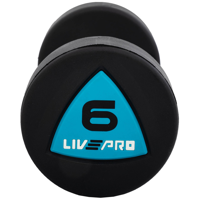 Гантелі цільні професійні з поліуретановим покриттям LiveUp LP8002-6 2шт по 6кг чорний-синій